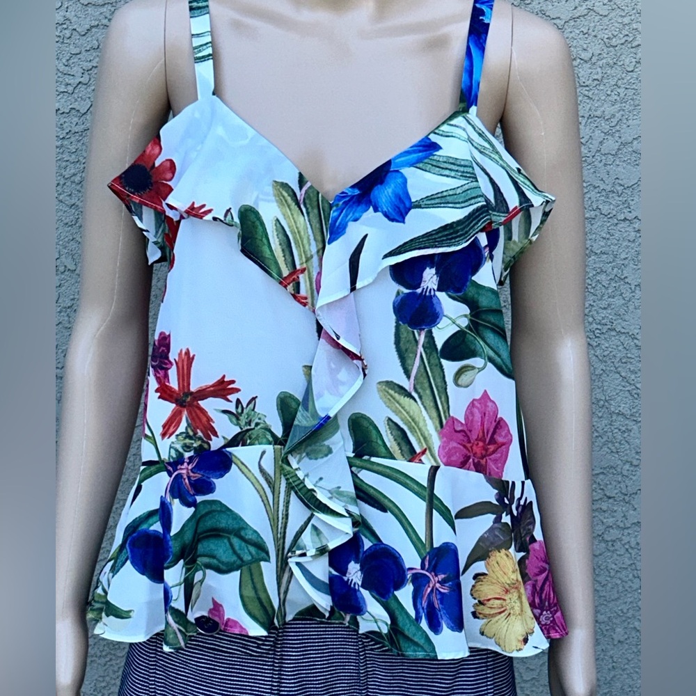 Parker Magnolia Ruffled Tank Top in White Sardinia sz S  NWT